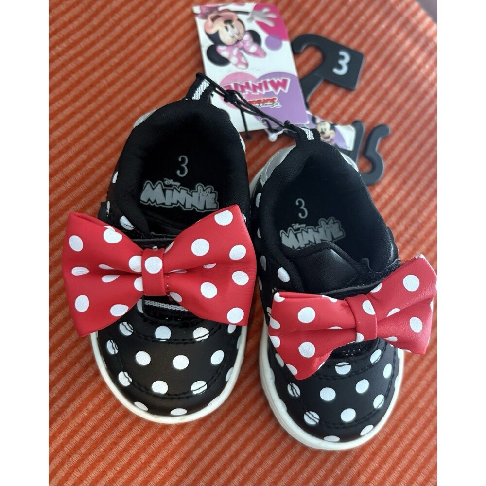 Disney Minnie Mouse Polka Dot Fashion Sneakers Girl Size 3 Slip On Shoes, NWT